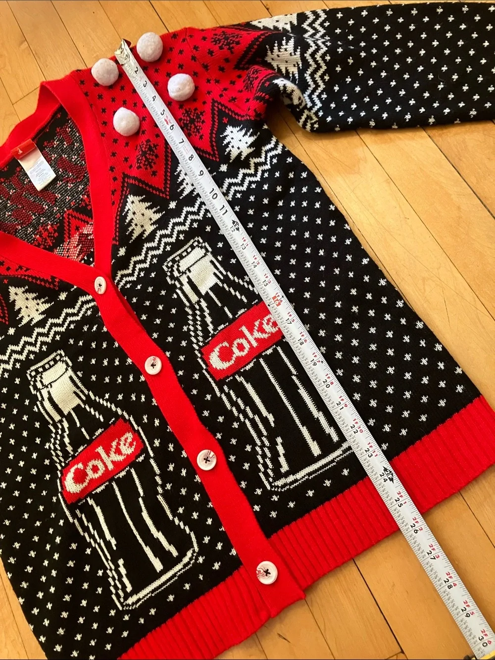 Coca-Cola Holiday Christmas Winter Polar Bear Red and Black Polka Dot Cardigan